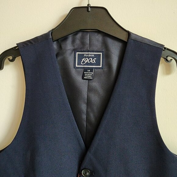 Size 14 Boys Vest Navy Blue Wedding Ringbearer Jos A Bank Kids Polyester Nwt New - Picture 8 of 17